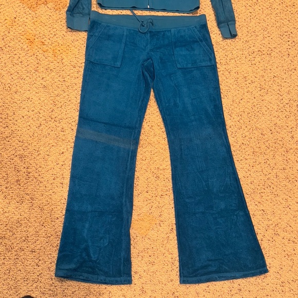 Juicy Couture Teal Terry Hoodie Jogger Tracksuit Sweatsuit Set Top XL Bottom L - Picture 3 of 7